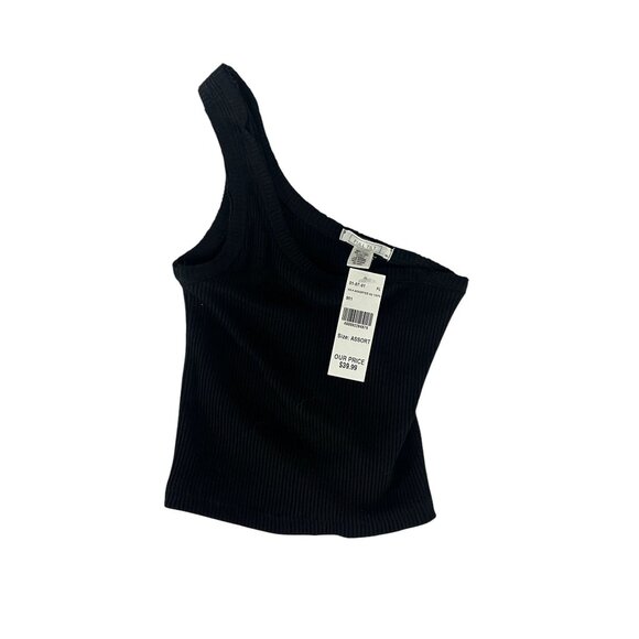 Full Tilt One-Shoulder Ribbed Black Sleeveless New Crop Top XS Stretch Whimsygot - Picture 1 of 5